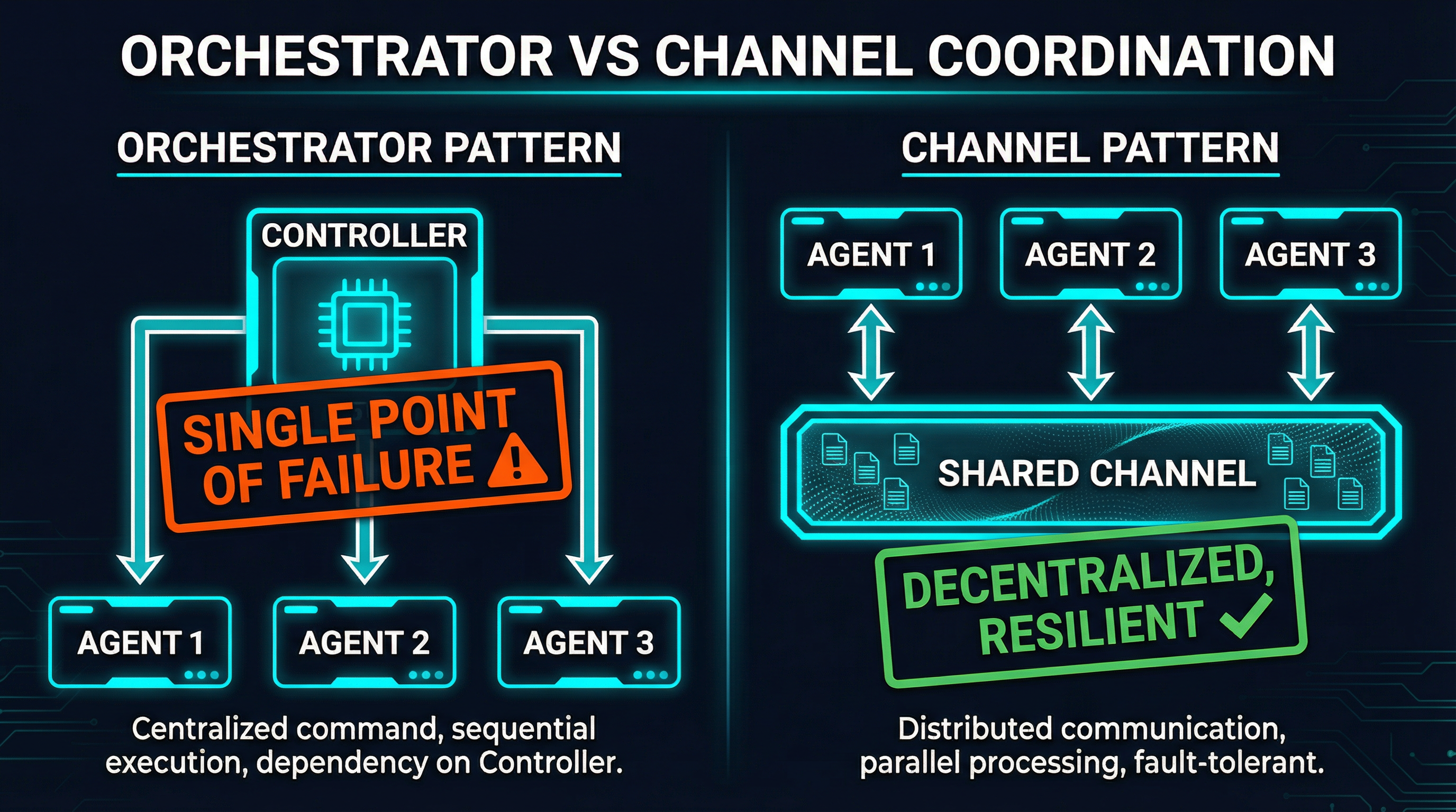 Orchestrator pattern versus channel-based coordination pattern
