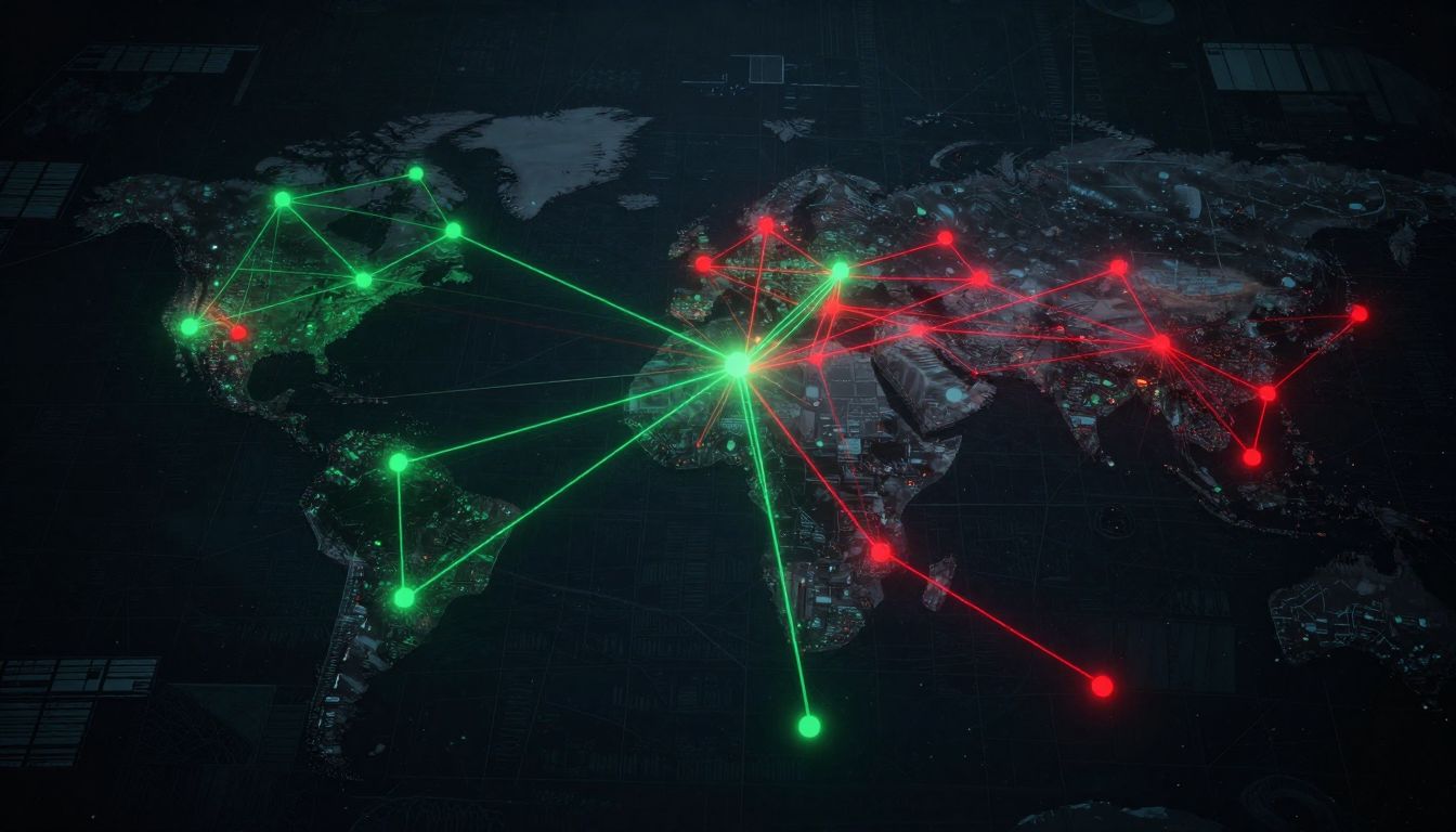 Global network map showing attack propagation paths across agent nodes