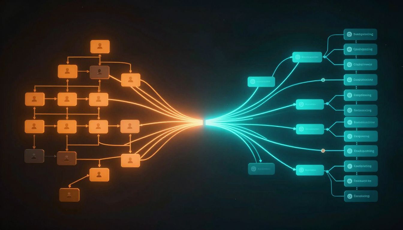 Two information networks: branching version control tree and flowing message river